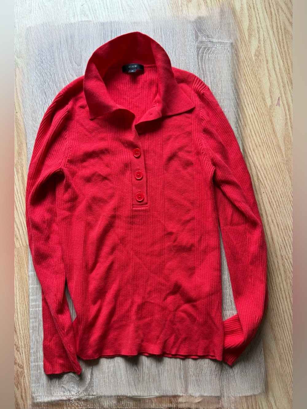 J. Crew Red Long-Sleeve Ribbed Polo Sweater Size M